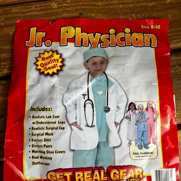 Kids Doctor Physician Costume child Size 8-10 Green Scrubs Stethoscope Get Real - Picture 7 of 9